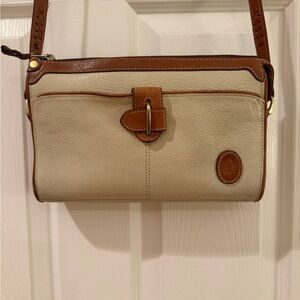 Liz Claiborne Cream and Brown Leather Crossbody Bag